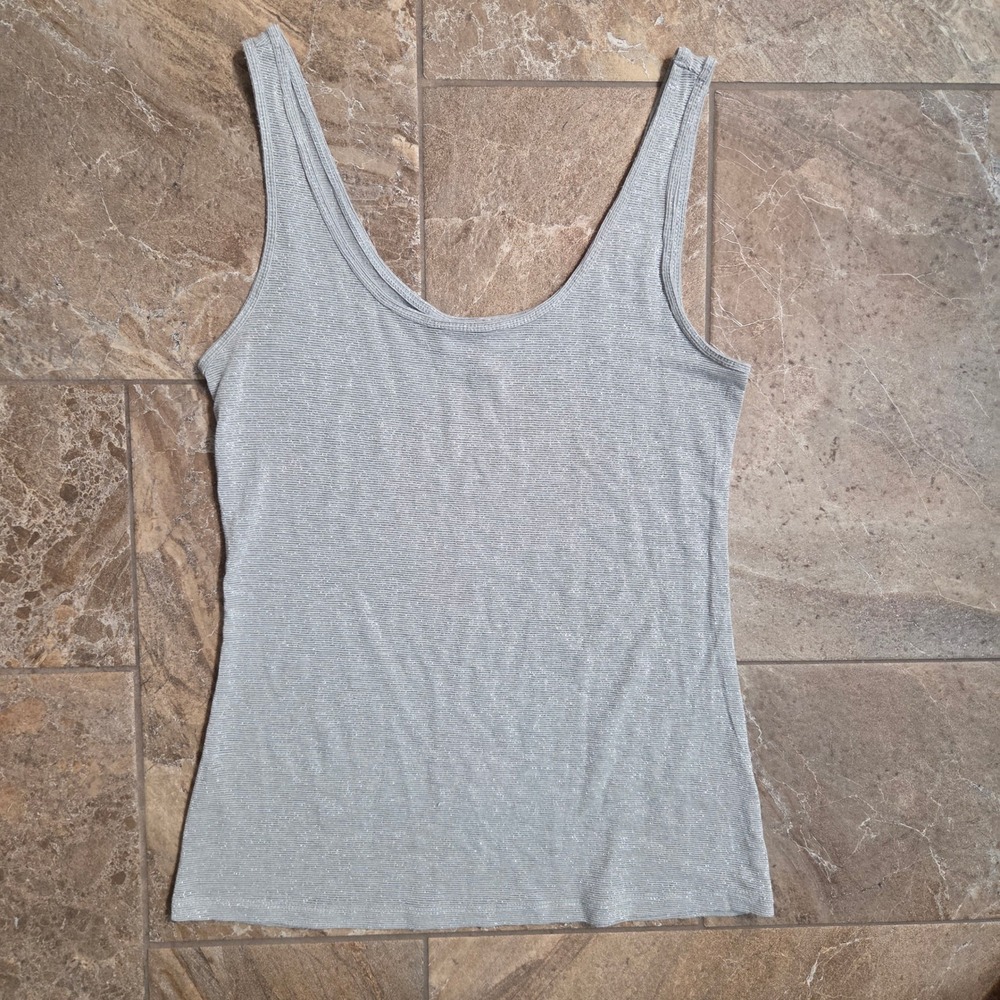 Jennifer Lopez Silver Metallic Knit Tank Top Scoop Neck‎ Shimmer Sleeveless S